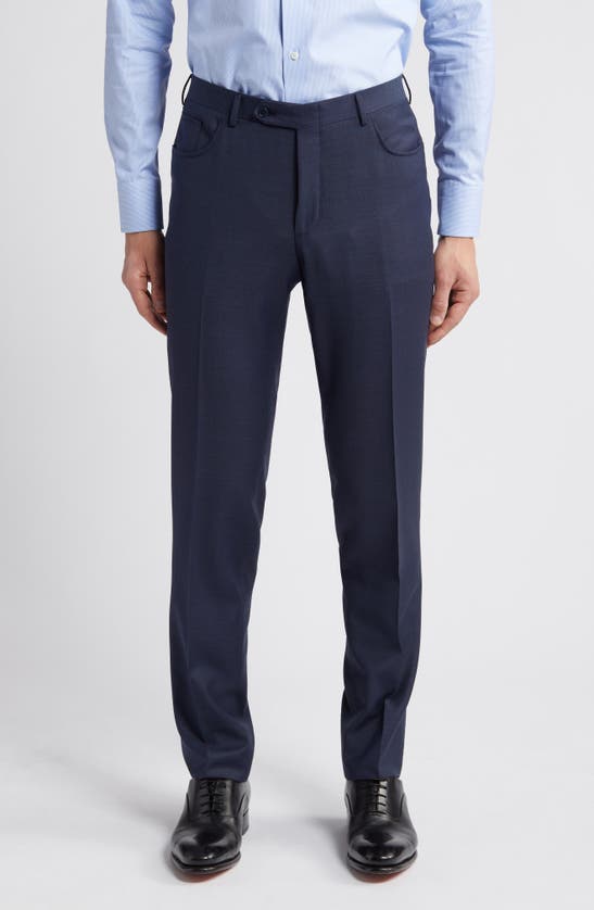 Shop Canali Milano Trim Fit Five Pocket Wool Dress Pants In Navy