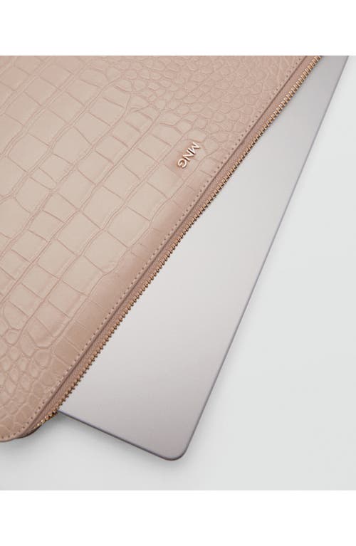 Shop Mango Croc Embossed Faux Leather Laptop Case In Sand