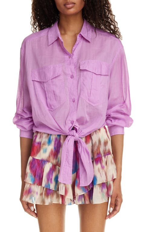 Isabel Marant Étoile Nath Tie Waist Cotton Button-Up Shirt Mauve at Nordstrom, Us