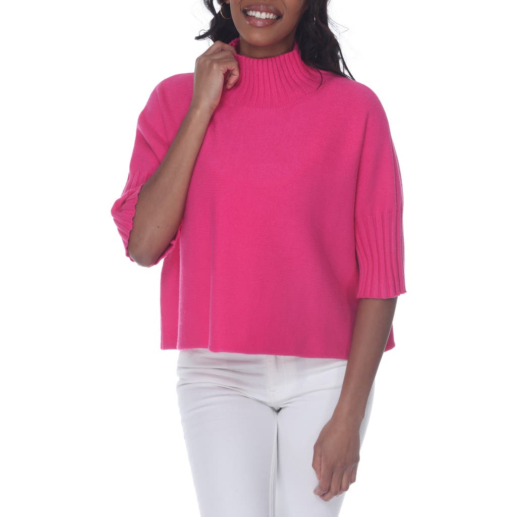 Rain And Rose Mock Neck Boxy Sweater In Fuchsia