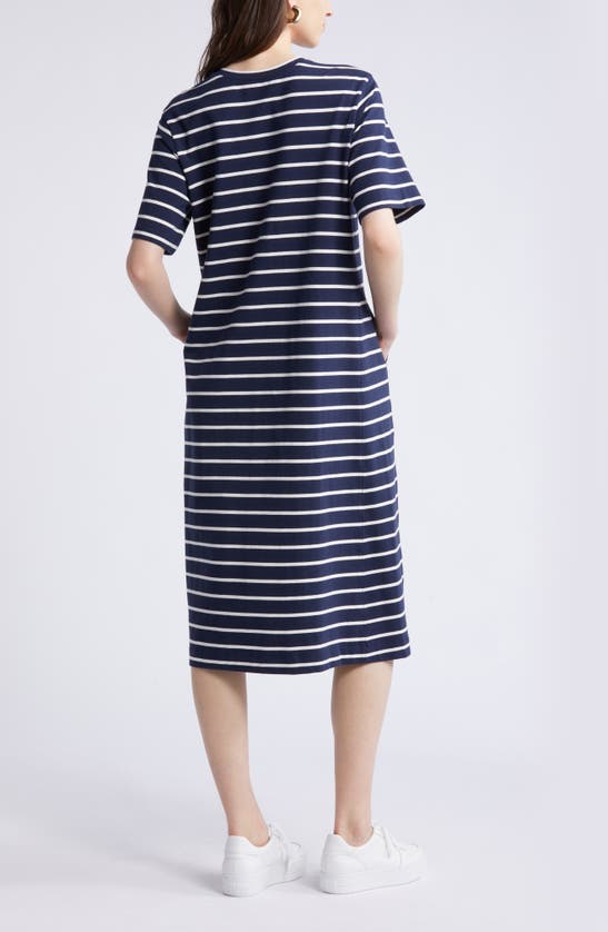 Shop Nordstrom Stretch Cotton Midi T-shirt Dress In Navy Blazer- Ivory Stripe