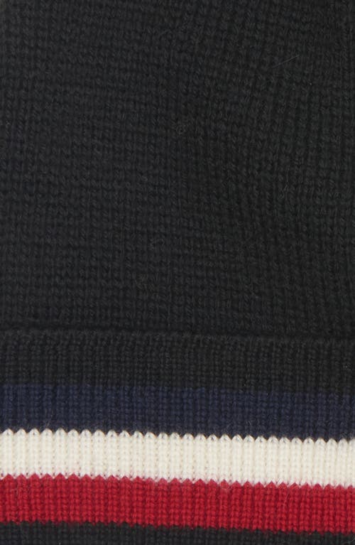 Shop Moncler Tricolor Stripe Ribbed Wool Beanie In Black