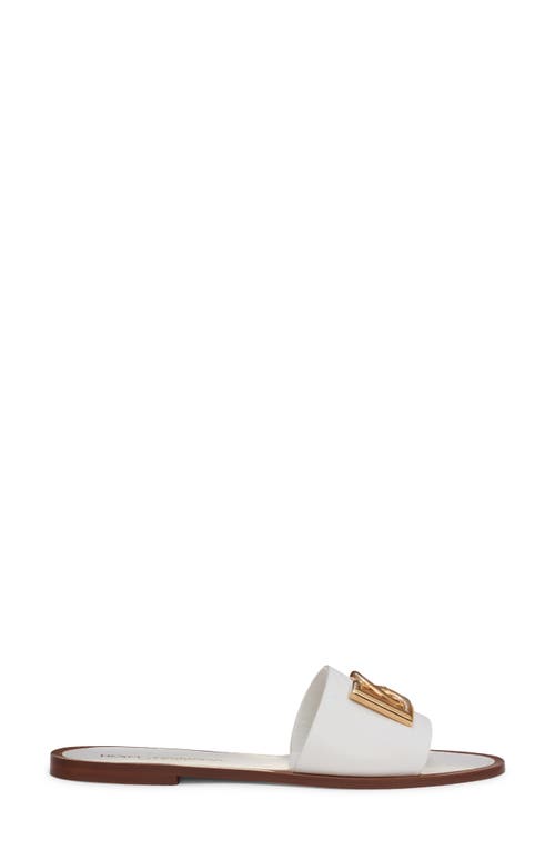 Dolce & Gabbana Dg Medallion Leather Flat Sandals In Bianco Ottico
