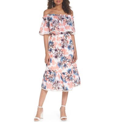 Fraiche By J Off The Shoulder Tiered Midi Dress, Pink
