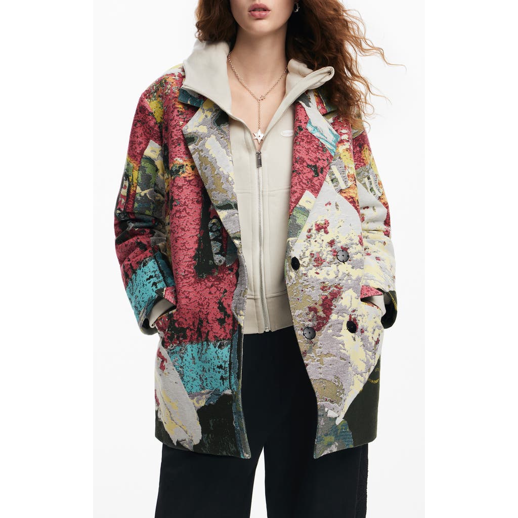 Desigual Lacroix Poster Tapestry Cotton Blend Coat In Mix