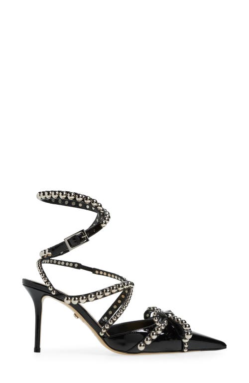 Shop Mach & Mach Studded Crystal Bow Ankle Strap Pump In Black