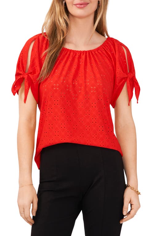 Cold Shoulder Knit Eyelet Top in Cherry Red