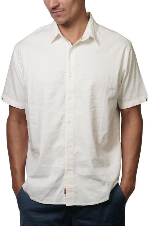 Bondi Short Sleeve Linen Blend Button-Up Shirt in Summer White