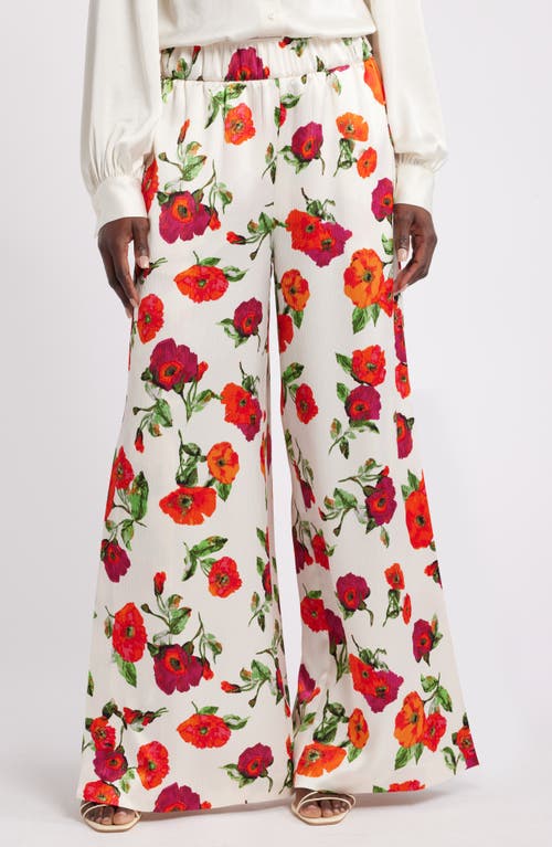 Shop Nordstrom X Harlem's Fashion Row Harbison Floral Wide Leg Pants In Ivory- Red Poppy Dance