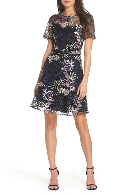 Chelsea28 Embroidered Lace A-Line Dress in Black Flowy Floral