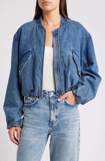 rag bone Maggie Crop Denim Bomber Jacket Nordstrom