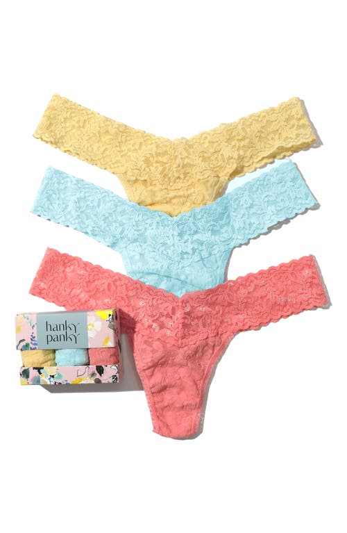 Assorted 3-Pack Low Rise Thongs in Yellow/Blue/Ballet Pink
