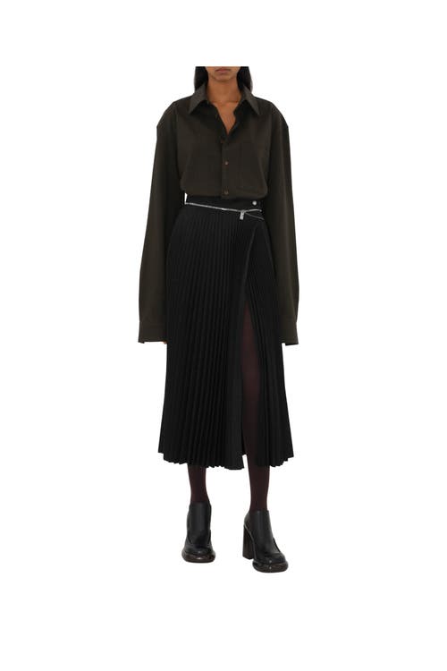 Shop Burberry Pleated Stretch Wool Skirt In Brisk