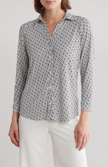 Adrianna Papell Moss Crepe Button Front Shirt In White