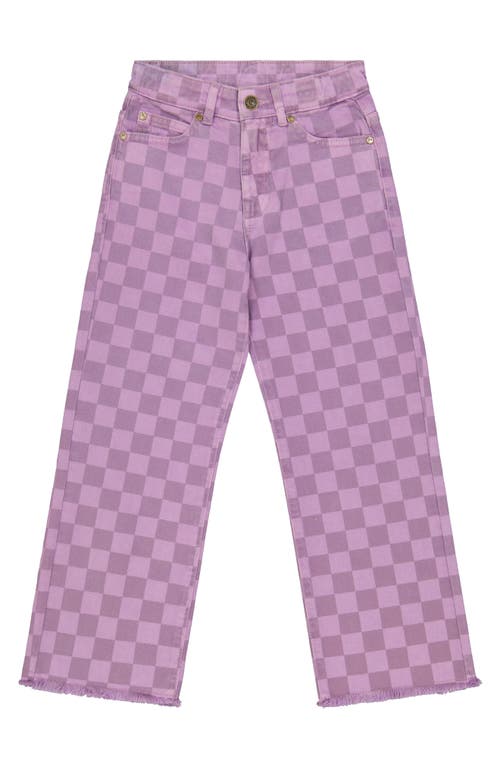 THE NEW Kids' Jania Checker Stretch Organic Cotton Wide Leg Jeans Light Purple at Nordstrom, Y