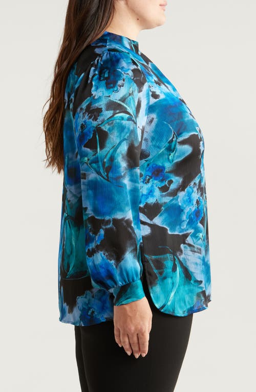 Shop Anne Klein Abstract Floral Textured Tunic In Anne Black Multi