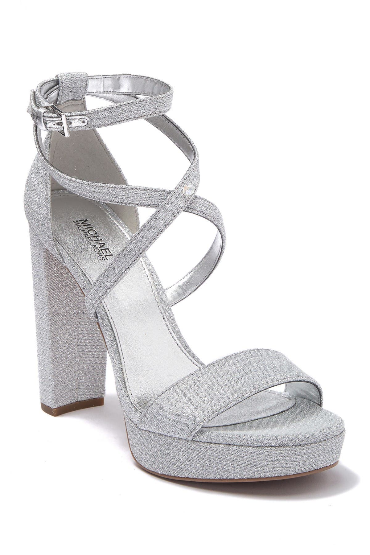 silver block heel platform