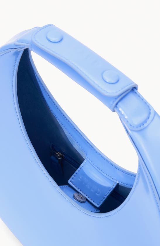 Shop Staud Leather Moon Bag In Blue Hydrangea