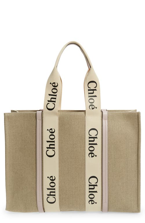 Chloé Large Woody Linen Tote in Misty Lavender