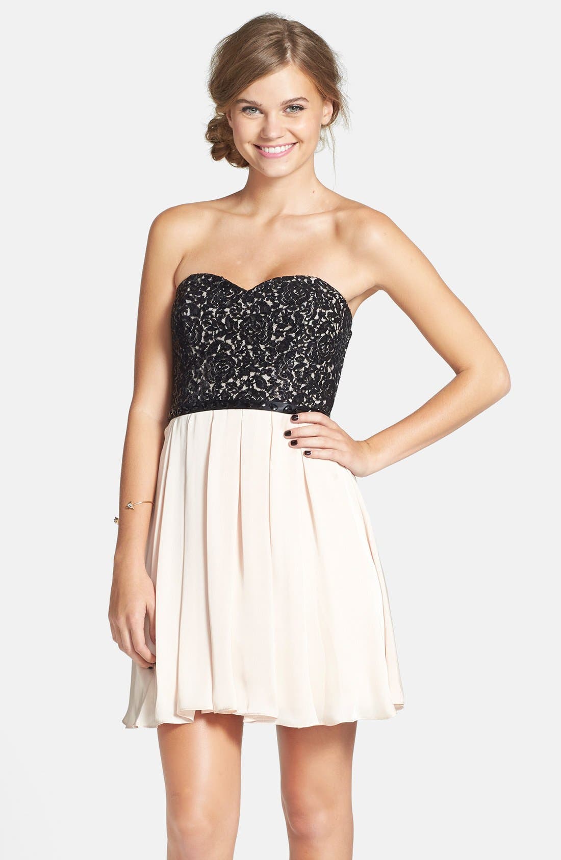 Sequin Hearts Lace Bodice Skater Dress (Juniors) Nordstrom