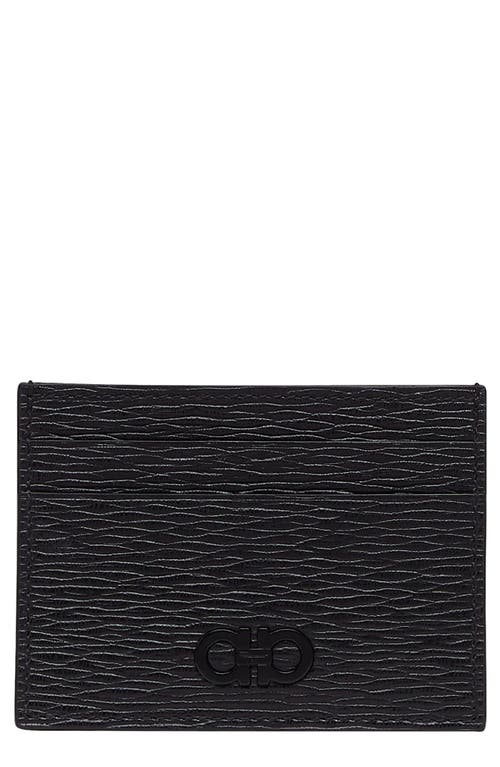 Ferragamo Revival Leather Card Case In Nero/dark Rain