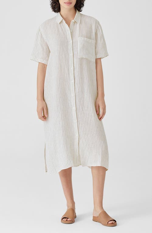 Eileen Fisher Classic Collar Stripe Organic Linen Shirtdress Bronze at Nordstrom,