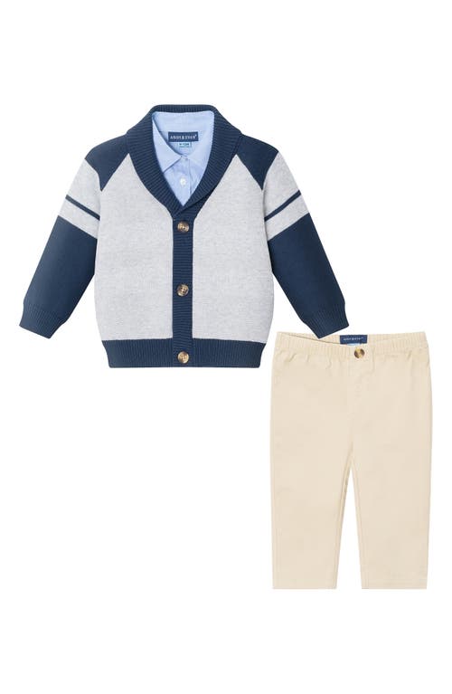 Andy & Evan Babies'  Long Sleeve Button-up Shirt, Shawl Collar Cardigan & Pants In Grey