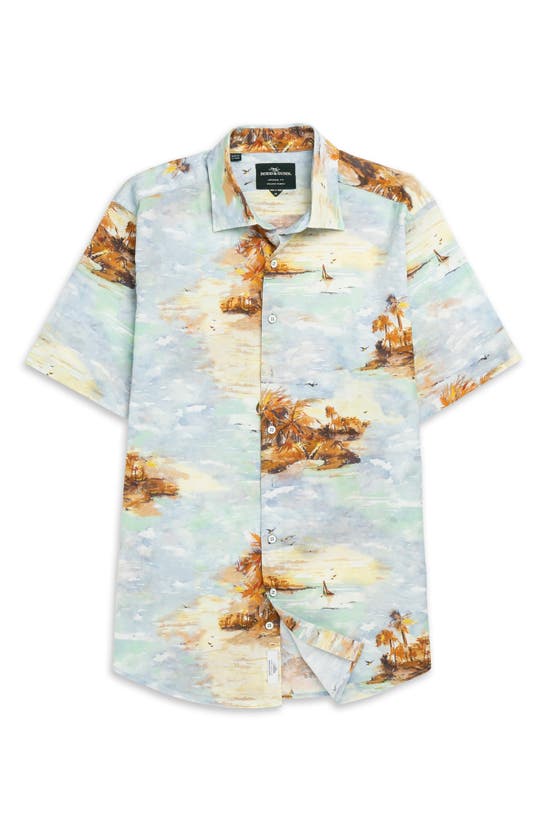 Shop Rodd & Gunn Victoria Avenue Original Fit Island Print Short Sleeve Cotton Button-up Shirt In Ocean Breeze