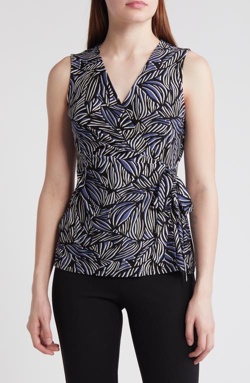 Anne Klein Printed Sleeveless Wrap Front Knit Top Blu Jay/Anne Black Multi at Nordstrom, P