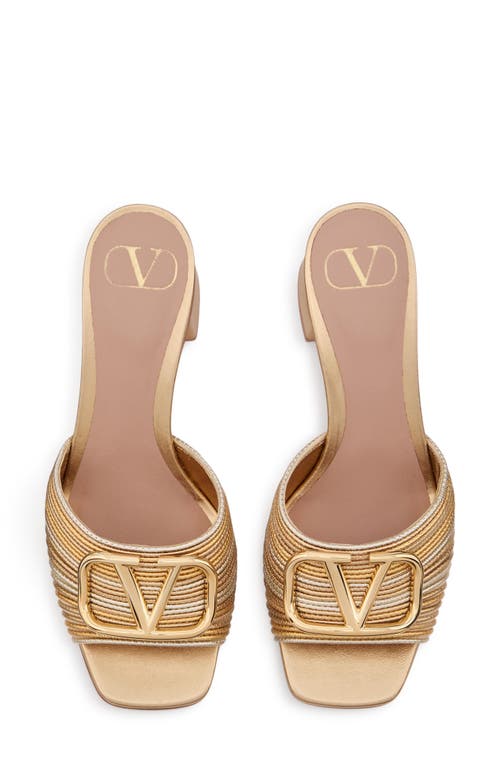 Valentino Garavani Vlogo Signature Metallic Slide Sandal With Cornely Embroidery 60mm Woman Gold 41 In Star Gold Multicolor
