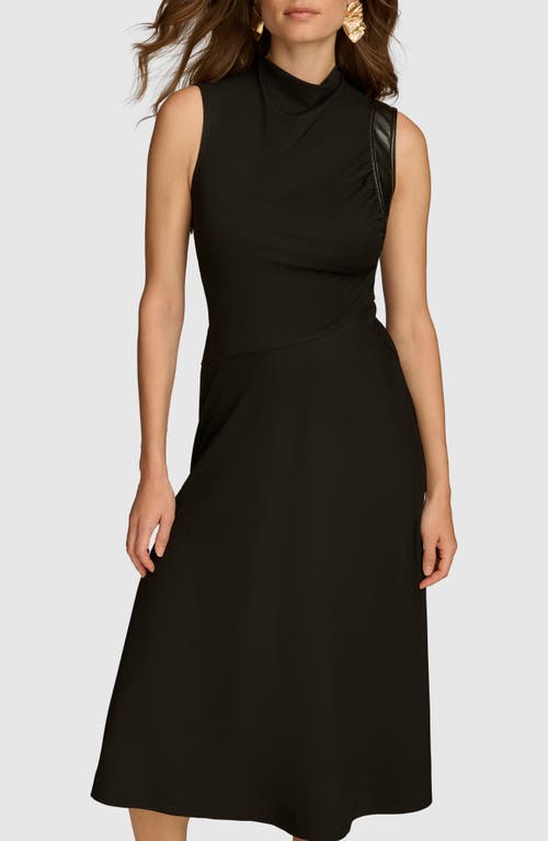 Donna Karan New York Faux Leather Trim Midi Dress In Black