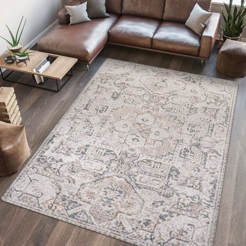 Shop Jonathan Y Edith Distressed Medallion Low-pile Machine-washable Area Rug In Cream/light Gray