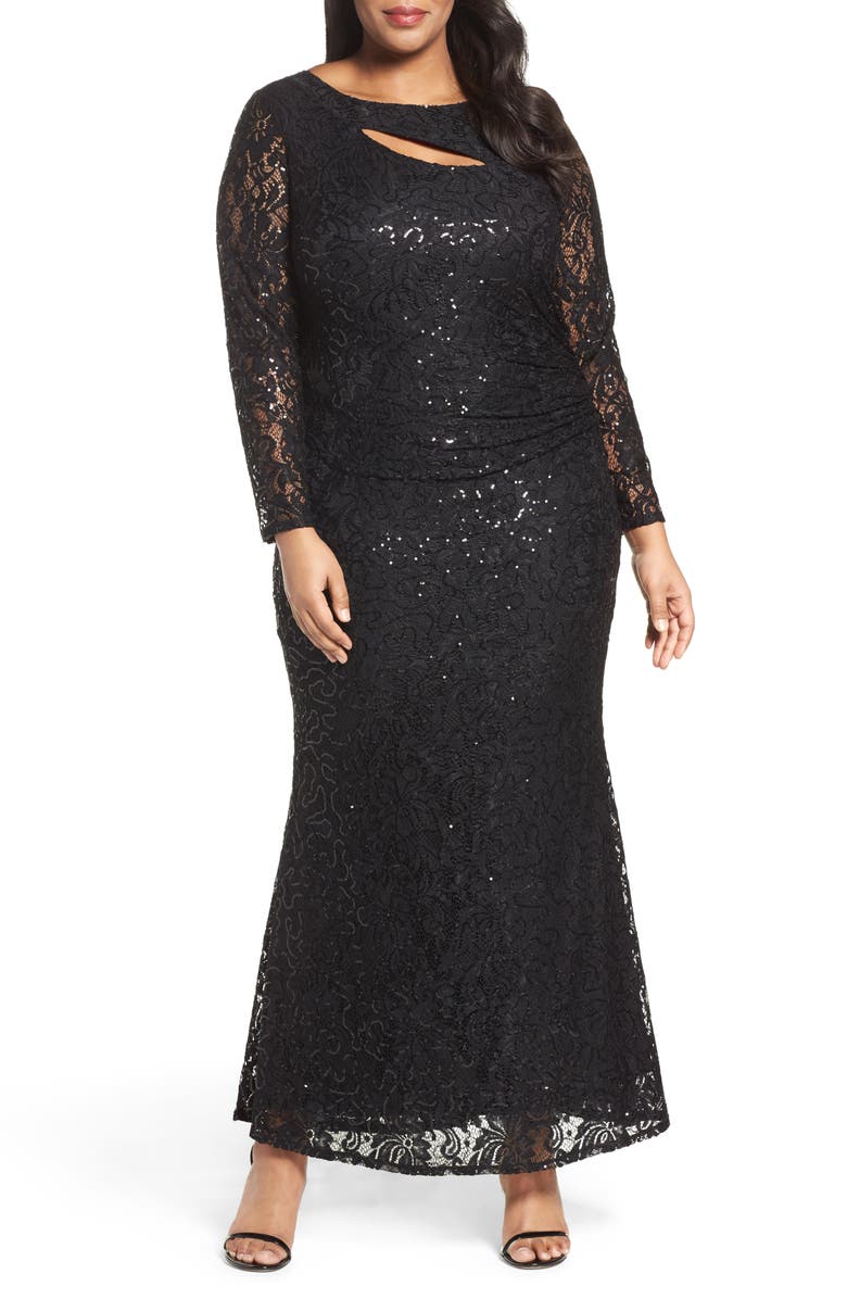 Marina Sequin Lace Keyhole Gown (Plus Size) | Nordstrom