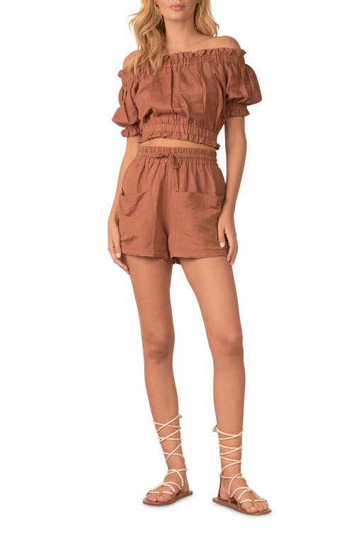 Drawstring Linen Blend Cover-Up Shorts in Clay