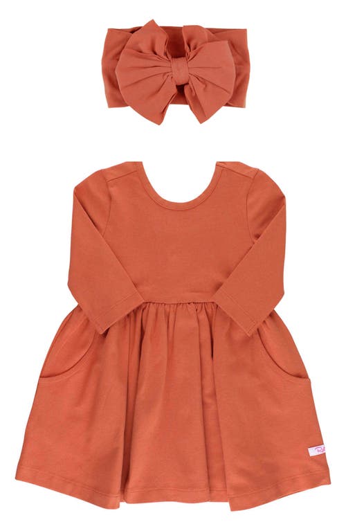 RuffleButts Burnt Sienna Twirl Dress & Headband Set in Orange