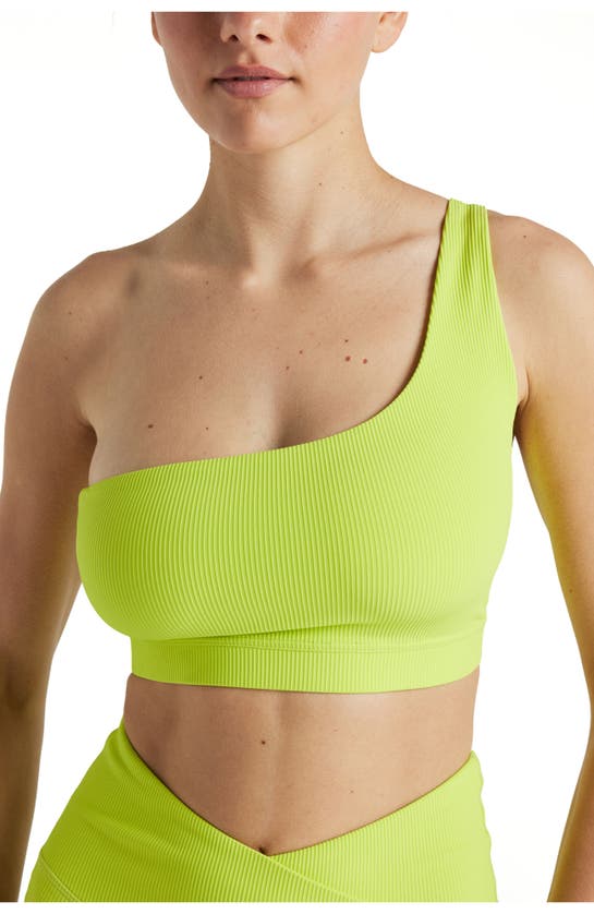 Electric Yoga Off Shoulder Rib Bra In Lime Punch