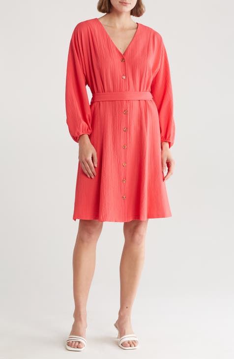 Long Sleeve Belted Gauze Dress