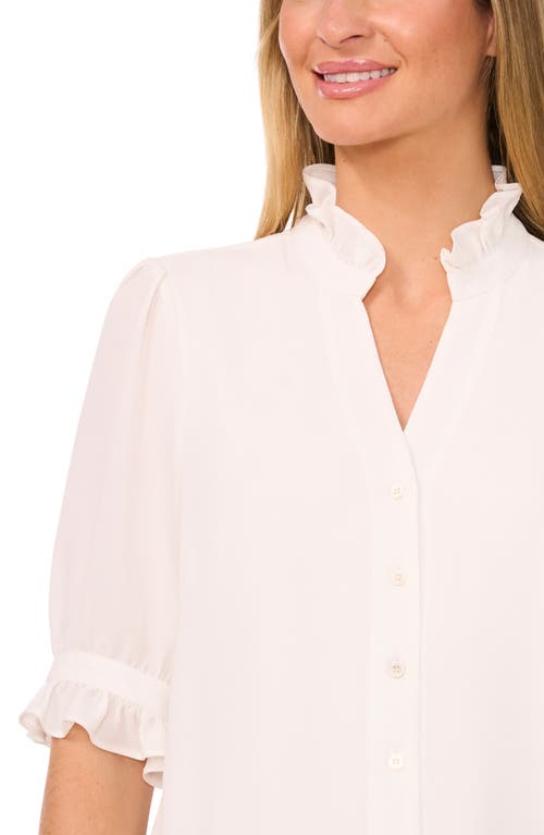 Shop Cece V-neck Button-up Shirt In New Ivory White