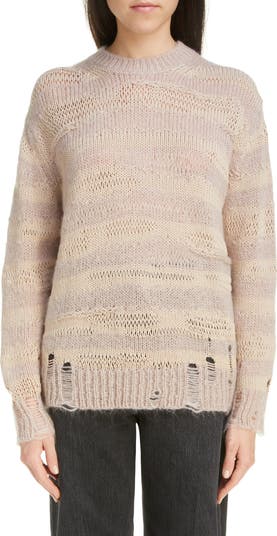 Karita Distressed Stripe Open Stitch Cotton Mohair Wool Blend Sweater