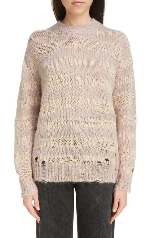 Acne Studios Karita Distressed Stripe Open Stitch Cotton, Mohair & Wool Blend Sweater In Neutral