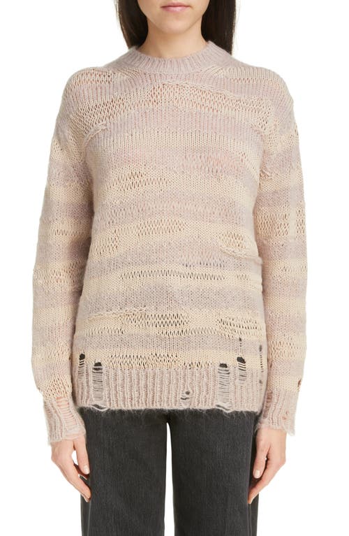 Shop Acne Studios Karita Distressed Stripe Open Stitch Cotton, Mohair & Wool Blend Sweater In Warm Beige/champagne Beige