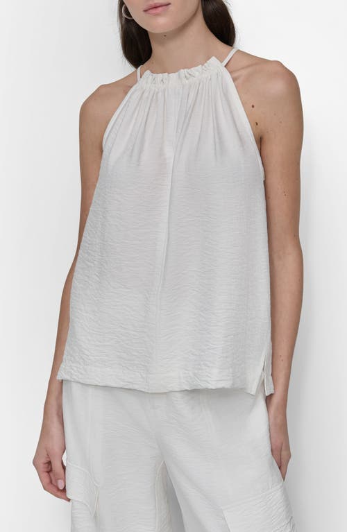 Shop Dkny Sleeveless Halter Neck Crinkle Top In White