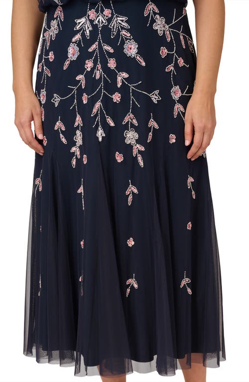 ADRIANNA PAPELL ADRIANNA PAPELL FLORAL EMBELLISHED MESH MIDI GOWN 