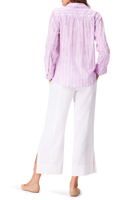 Shop Nic + Zoe Nic+zoe Watercolor Stripe Cotton Button-up Shirt In Purple Multi