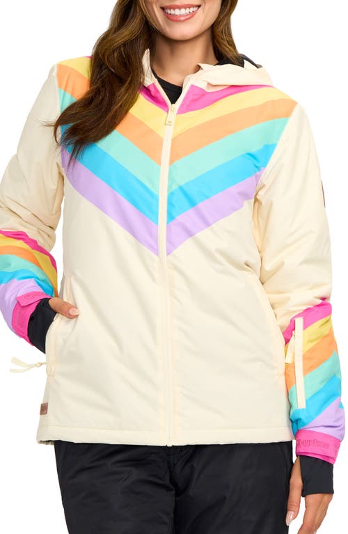 Retro Rainbow Waterproof Ski Jacket in Cream