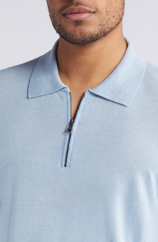 Shop Hugo Boss Trieste Zip Linen Blend Sweater Polo In Light Blue