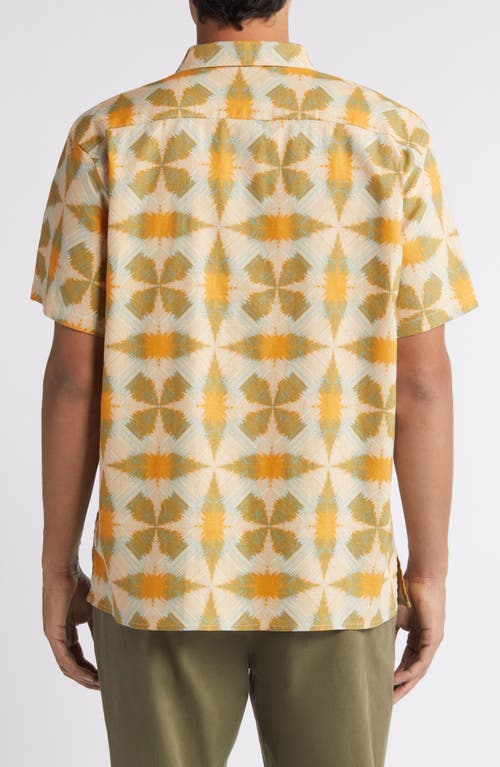 Shop Treasure & Bond Trim Fit Geo Print Short Sleeve Linen & Cotton Button-up Shirt In Orange- Green Ikat Patchwork