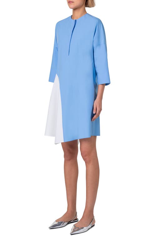 Akris Punto Colorblock Inset Bracelet-sleeve Cotton Poplin Mini Shirtdress In Sky-cream