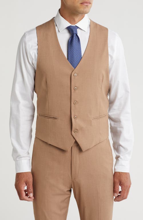 Gino Vitale Skinny Fit Solid Stretch Three Piece Suit In Tan