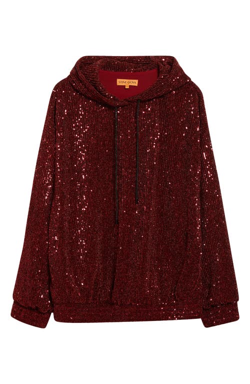 Stine Goya Sequin Oversize Hoodie in Bordeaux 